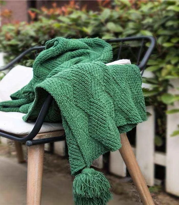 Chenille Stripe Plaid Blanket Soft with Tassels Throw 1kg -  - #tag1#