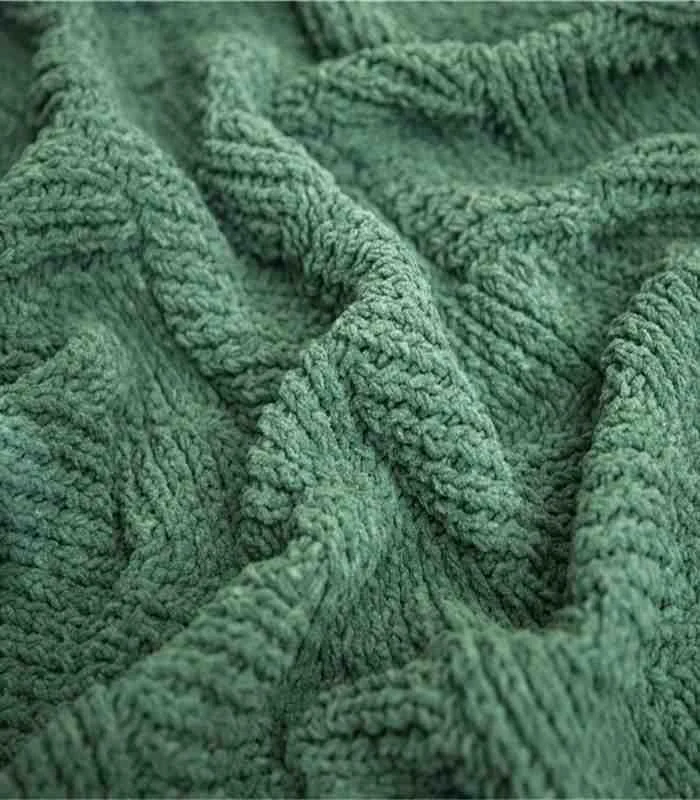 Chenille Stripe Plaid Blanket Soft with Tassels Throw 1kg -  - #tag1#