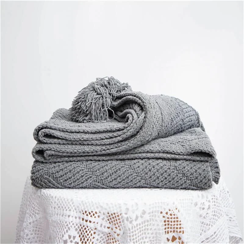 Chenille Stripe Plaid Blanket Soft with Tassels Throw 1kg -  - #tag1#