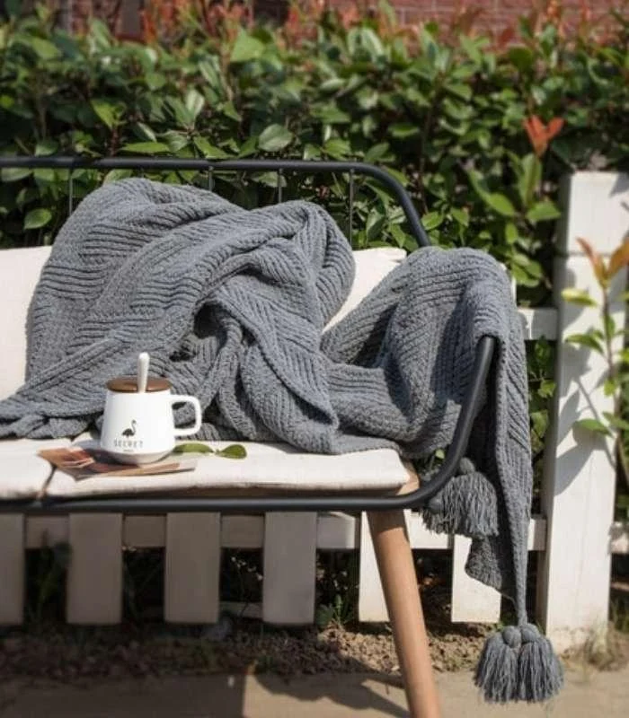 Chenille Stripe Plaid Blanket Soft with Tassels Throw 1kg -  - #tag1#