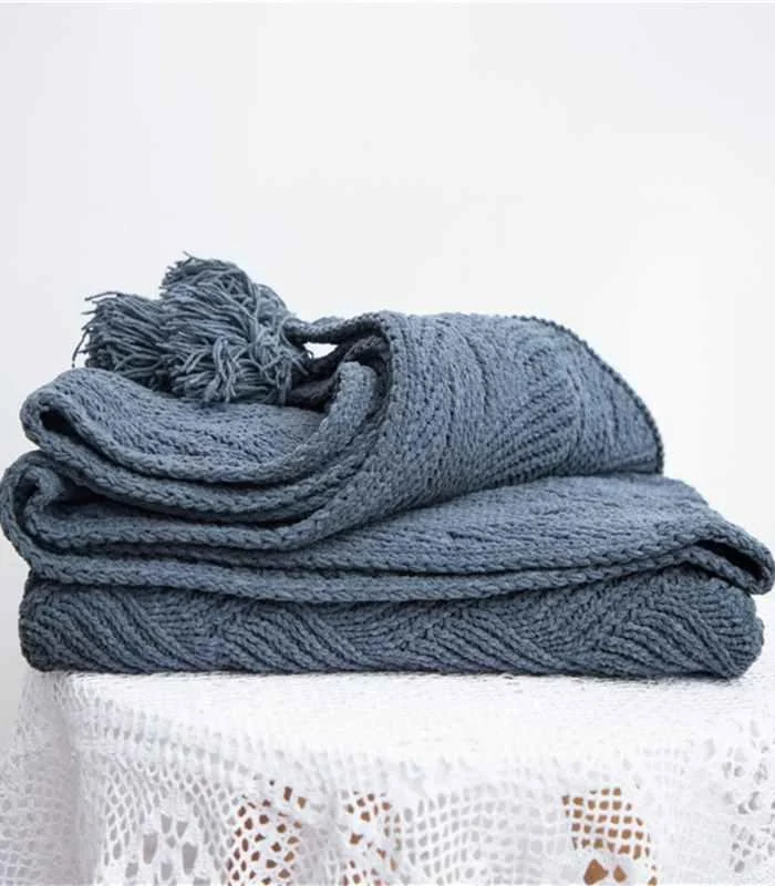 Chenille Stripe Plaid Blanket Soft with Tassels Throw 1kg -  - #tag1#