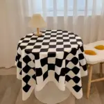 Chequered Design Round Cotton Tablecloth tag1
