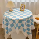 Chequered Design Round Cotton Tablecloth tag1
