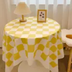 Chequered Design Round Cotton Tablecloth tag1