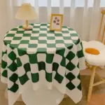 Chequered Design Round Cotton Tablecloth tag1