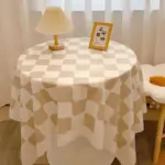 Chequered Design Round Cotton Tablecloth tag1