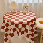 Chequered Design Round Cotton Tablecloth tag1