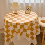 Chequered Design Round Cotton Tablecloth tag1
