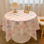 Chequered Design Round Cotton Tablecloth tag1
