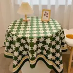 Chequered Design Round Cotton Tablecloth tag1