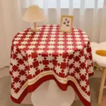 Chequered Design Round Cotton Tablecloth tag1