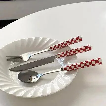 Chequered Pattern Stainless Steel Cutlery Set -  - #tag1#