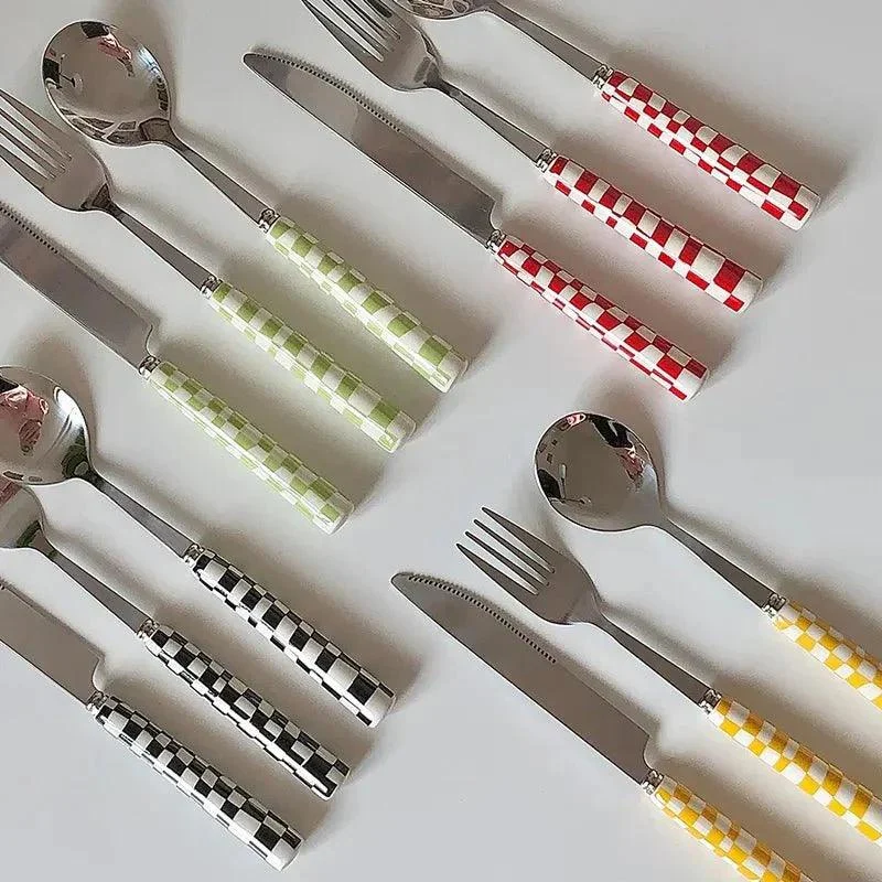 Chequered Pattern Stainless Steel Cutlery Set -  - #tag1#