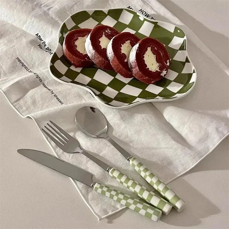 Chequered Pattern Stainless Steel Cutlery Set -  - #tag1#