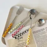 Chequered Pattern Stainless Steel Cutlery Set tag1