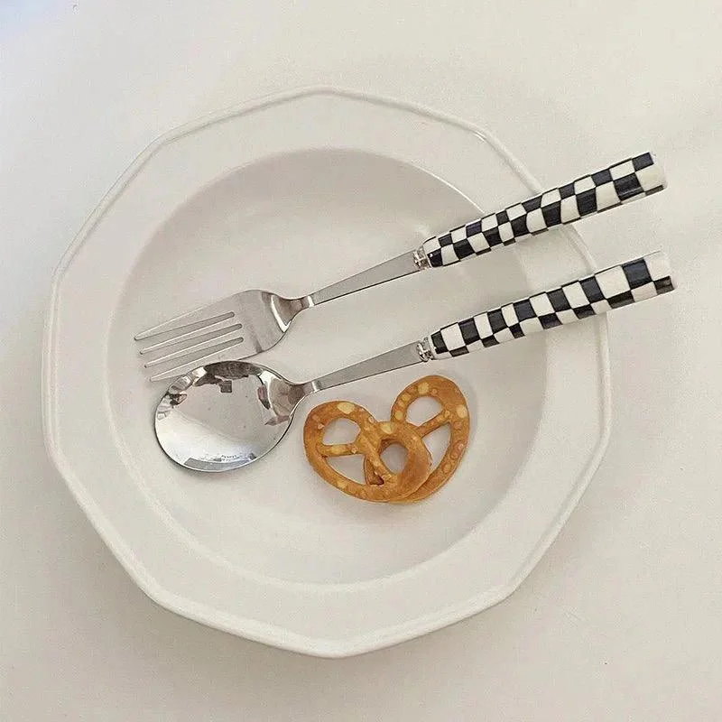 Chequered Pattern Stainless Steel Cutlery Set -  - #tag1#