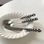 Chequered Pattern Stainless Steel Cutlery Set tag1