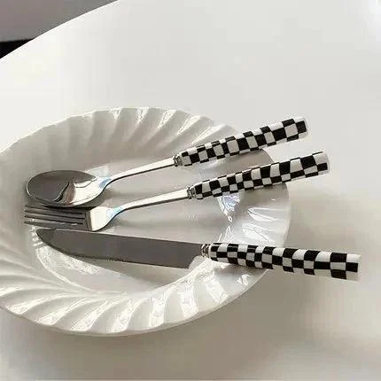 Chequered Pattern Stainless Steel Cutlery Set -  - #tag1#