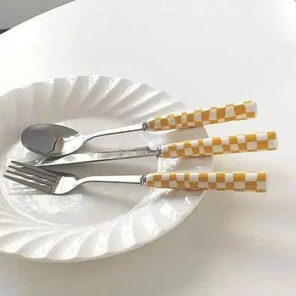 Chequered Pattern Stainless Steel Cutlery Set -  - #tag1#