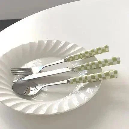Chequered Pattern Stainless Steel Cutlery Set -  - #tag1#