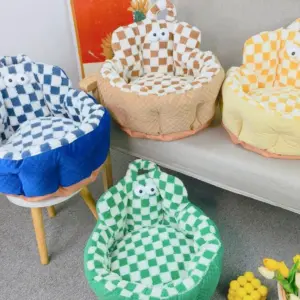 Chessboard Round Pet Bed for Dogs and Cats