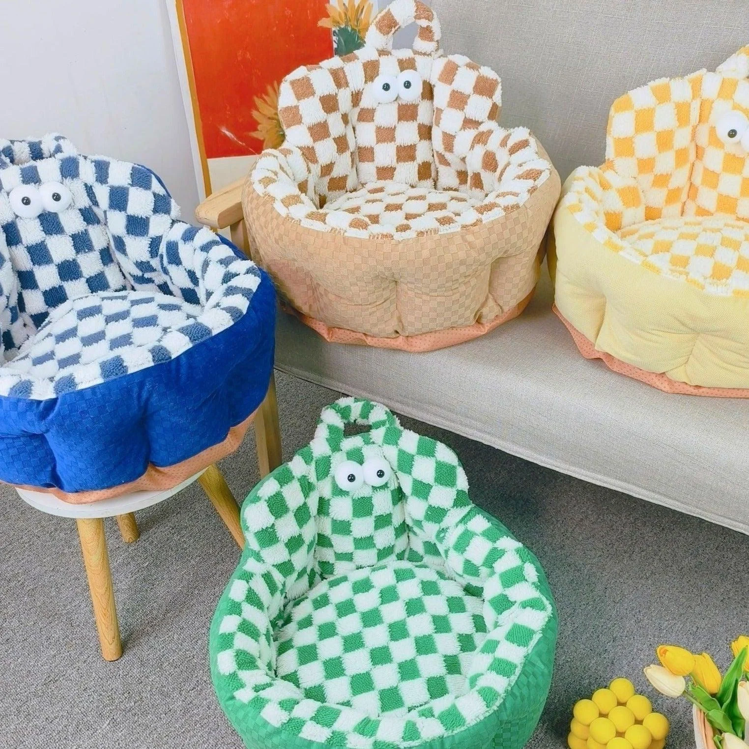 Chessboard Round Pet Bed for Dogs and Cats -  - #tag1#