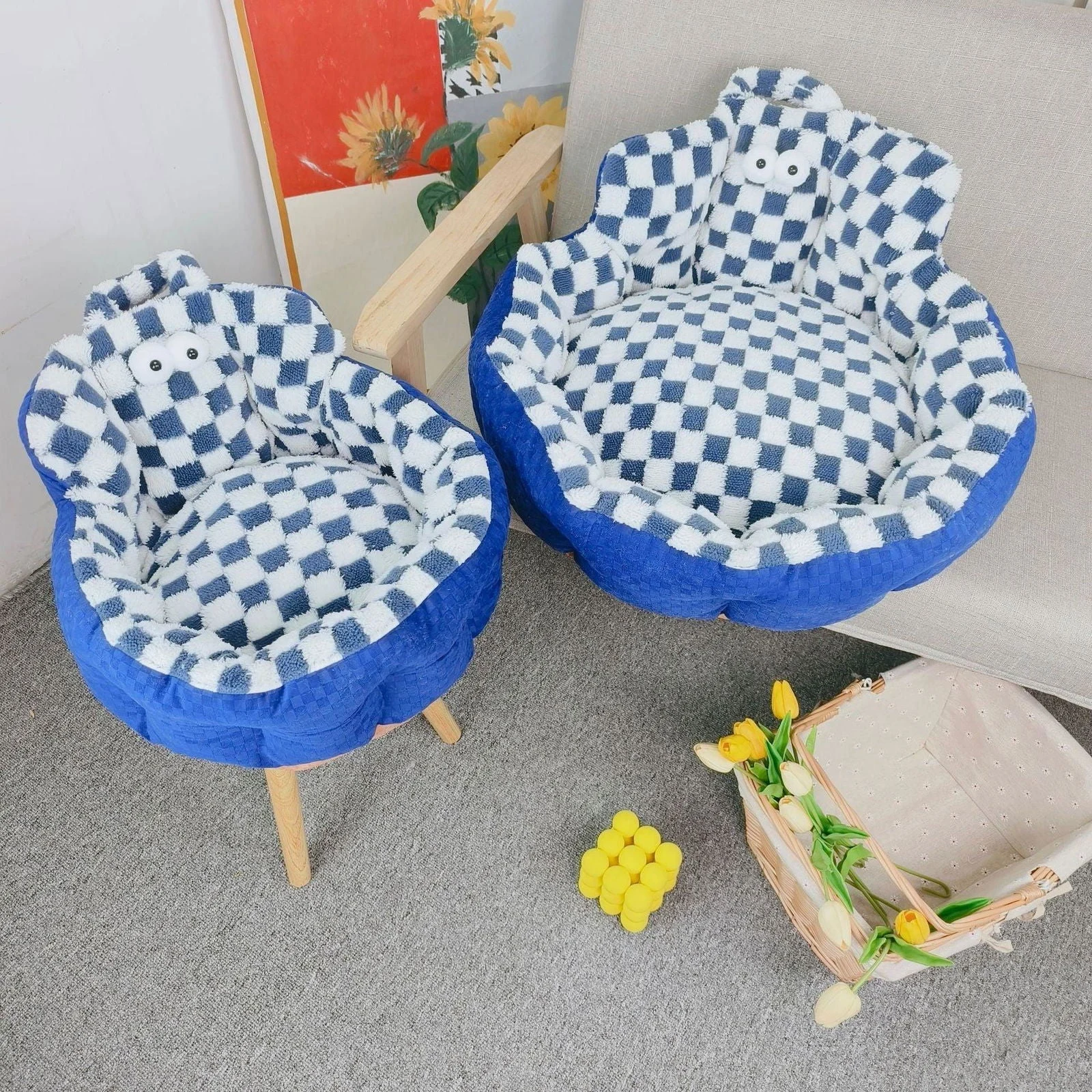 Chessboard Round Pet Bed for Dogs and Cats -  - #tag1#