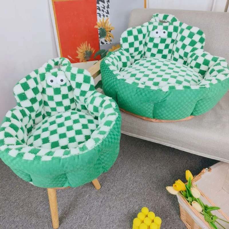 Chessboard Round Pet Bed for Dogs and Cats tag1