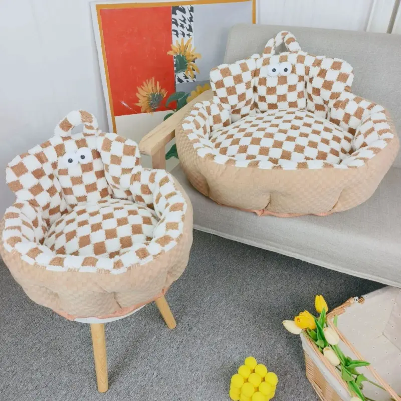Chessboard Round Pet Bed for Dogs and Cats tag1