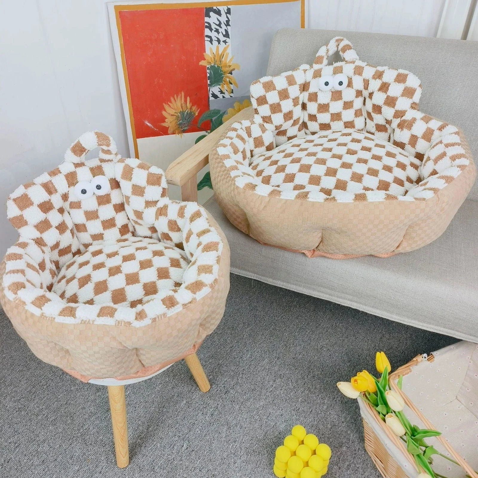 Chessboard Round Pet Bed for Dogs and Cats -  - #tag1#