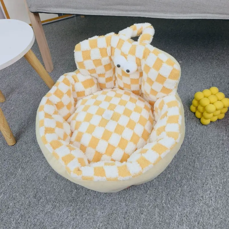Chessboard Round Pet Bed for Dogs and Cats tag1