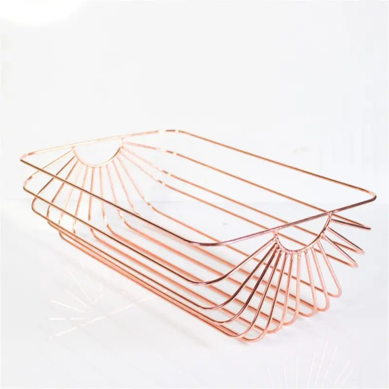 Chic Nordic Metal Table Storage Basket Graceful Scandinavian Rectangle Rose Gold Desk Storage Basket Fruit Organizer 85ab45bd e316 40dc b46c 7b60185d014d