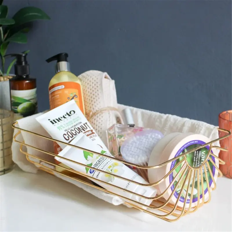 Chic Nordic Metal Table Storage Basket Graceful Scandinavian Rectangle Rose Gold Desk Storage Basket Fruit Organizer c3d36edb 1cca 4189 be4d ab3f543b8938