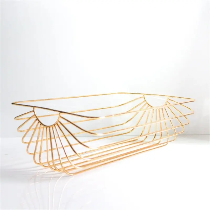 Chic Nordic Metal Table Storage Basket Graceful Scandinavian Rectangle Rose Gold Desk Storage Basket Fruit Organizer dfe49a2e 0aa0 4754 9195 4c4c81218494