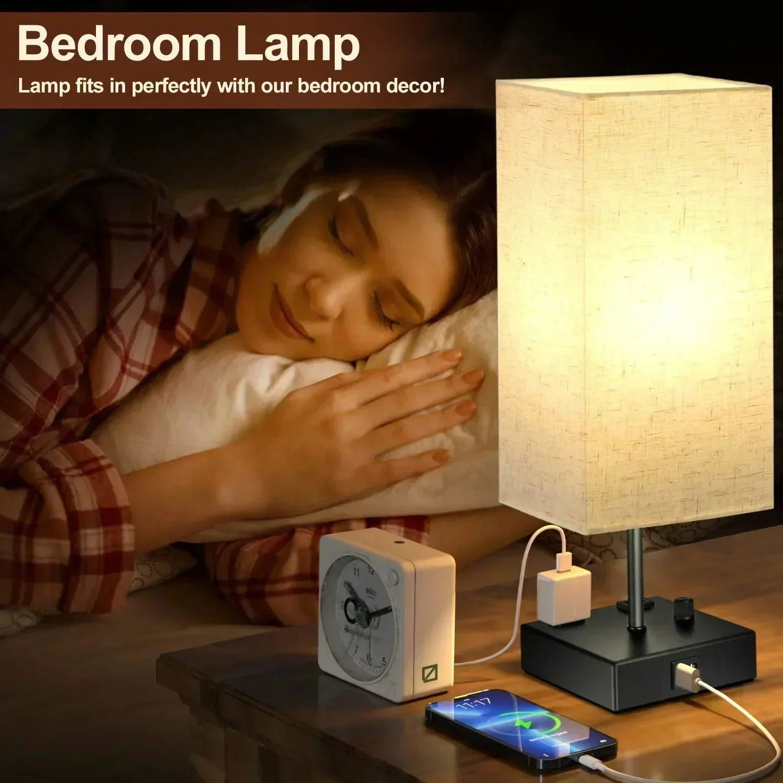 Chic Bedside Lamp: USB Ports, AC Outlet, 3 Lighting Modes -