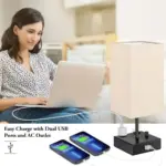 Chic Bedside Lamp USB Ports AC Outlet 3 Lighting Modes