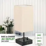 Chic Bedside Lamp USB Ports AC Outlet 3 Lighting Modes