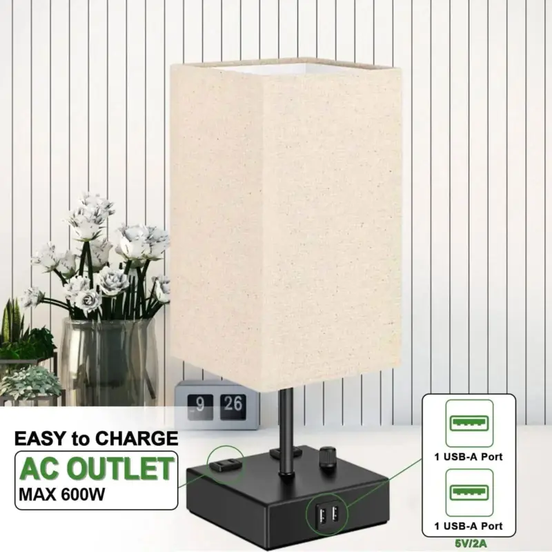 Chic Bedside Lamp USB Ports AC Outlet 3 Lighting Modes