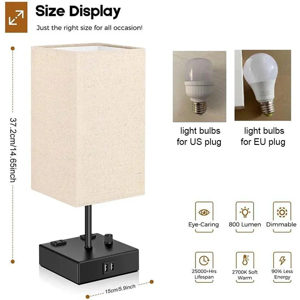 Chic Bedside Lamp: USB Ports, AC Outlet, 3 Lighting Modes -