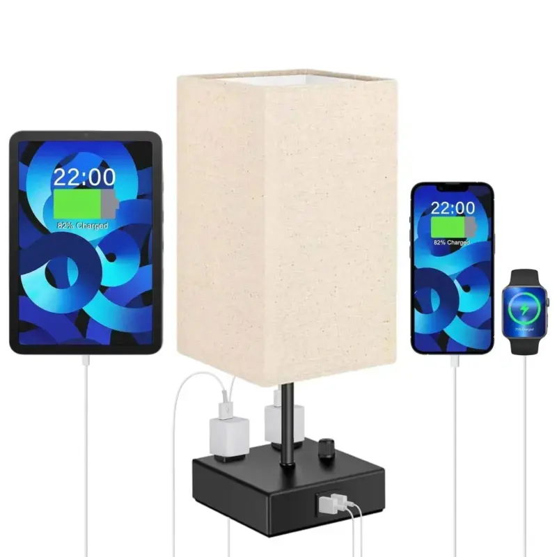Chic Bedside Lamp USB Ports AC Outlet 3 Lighting Modes
