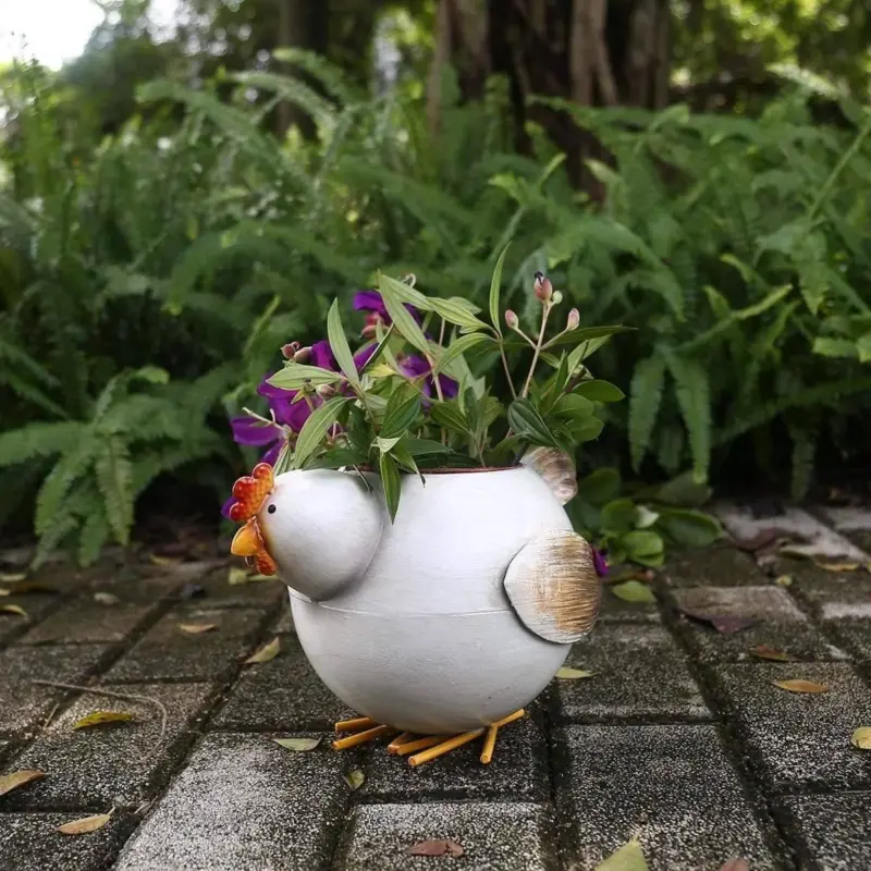 Chicken Garden Planter Flower Pot Decor Whimsical Touch to Your Garden