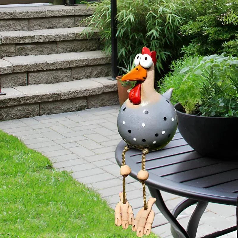 Chicken statue with big eyes - weather-resistant resin craft - garden gnome statue -  - #tag1#