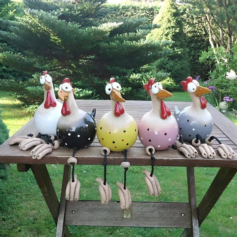 Chicken statue with big eyes - weather-resistant resin craft - garden gnome statue -  - #tag1#
