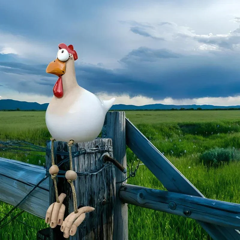 Chicken statue with big eyes - weather-resistant resin craft - garden gnome statue -  - #tag1#