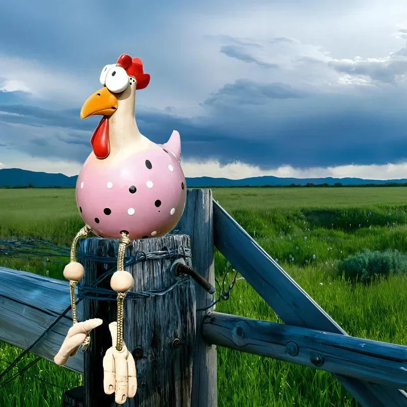 Chicken statue with big eyes - weather-resistant resin craft - garden gnome statue -  - #tag1#