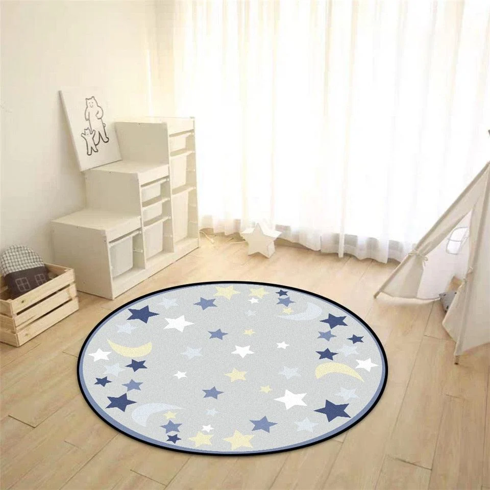 Children Star Moon Round Printed Velvet Non Slip Rugs and Carpets -