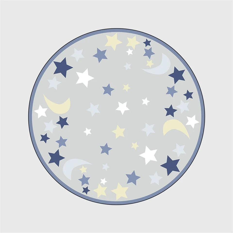Children Star Moon Round Printed Velvet Non Slip Rugs and Carpets -
