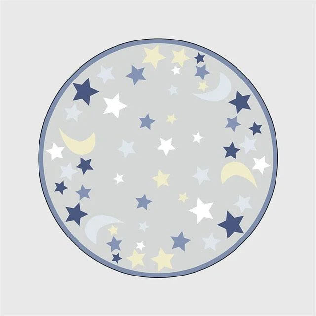 Children Star Moon Round Printed Velvet Non Slip Rugs and Carpets -