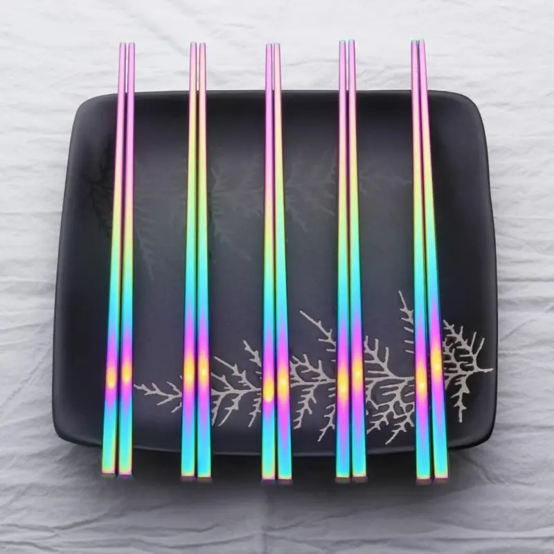 Chinese Japanese Korean Chopsticks Rainbow Length 23cm Chopsticks Food Grade Top 304 Mirror Polished Stainless Steel