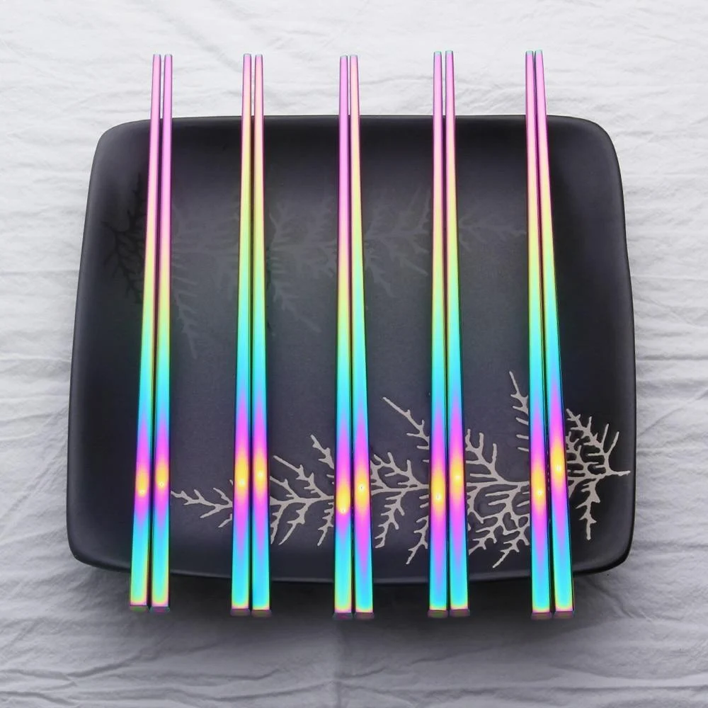 Chinese Japanese Korean Chopsticks Rainbow Length 23cm Chopsticks Food Grade Top 304 Mirror Polished Stainless Steel